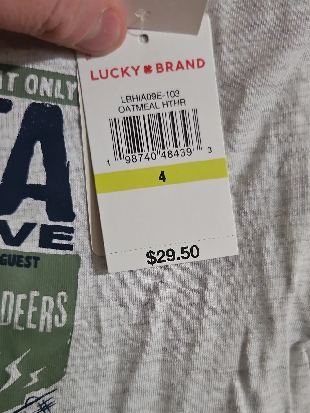 LUCKY BRAND SANTA LONG SLEEVE TEE: GRAY: NEW WITH TAGS: UNISEX: SIZE 4